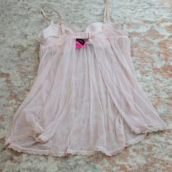 La Senza Pink Sheer Open Back Underwire Bra Babydoll - Size Extra Large - Picture 3 of 6